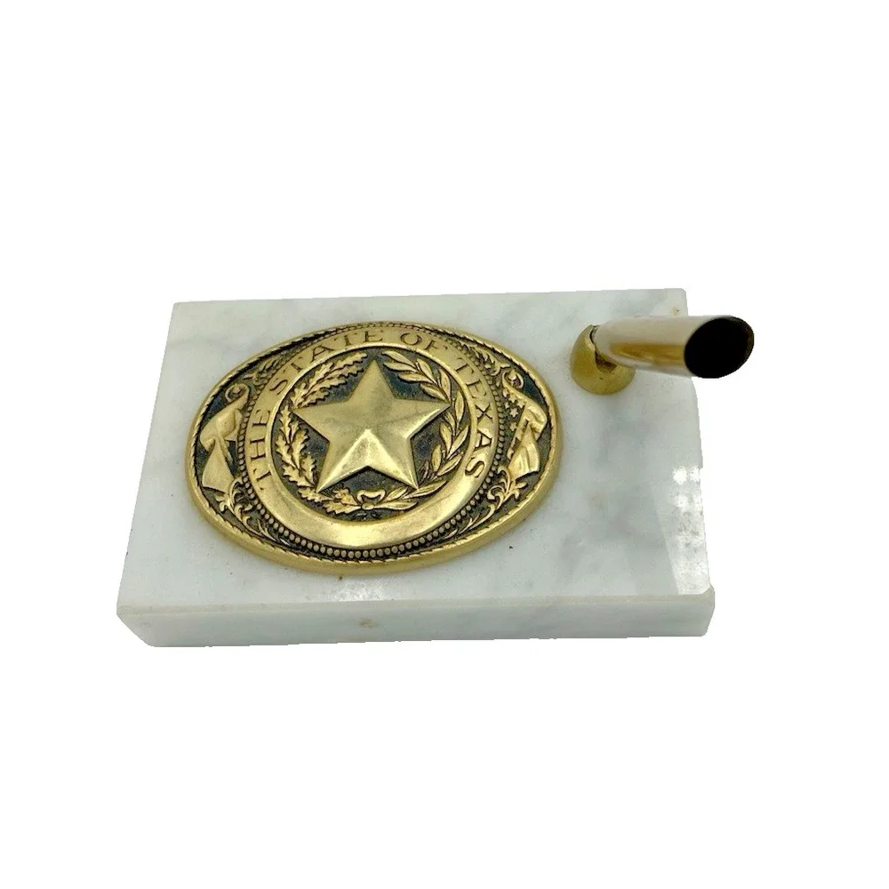 The State of Texas Seal Brass & Marble Pen Holder 2.5